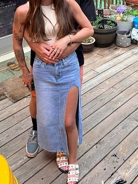 Beginning boutique slit denim skirt